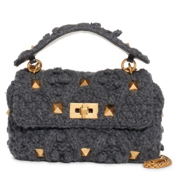 Valentino Garavani Handbags - VALENTINO GARAVANI Medium Roman Stud Cashmere Shoulder Bag $3,150